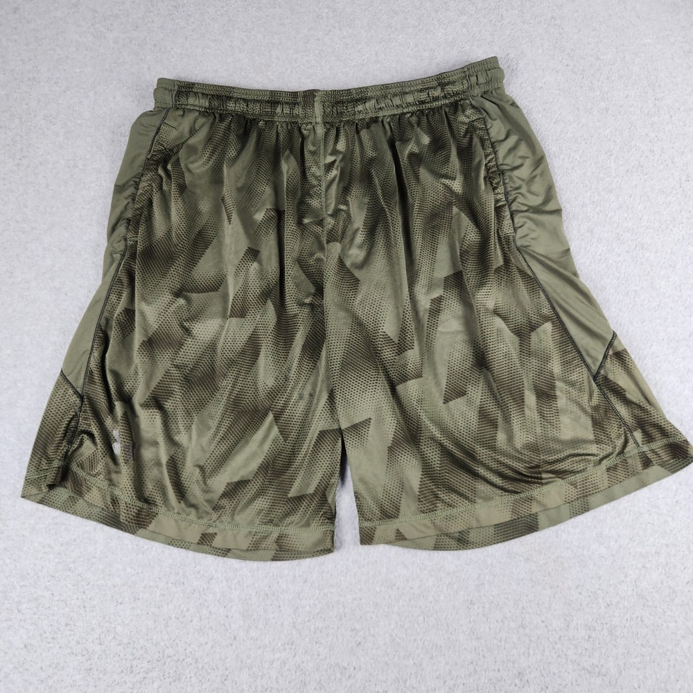 Under Armour Shorts Mens 2XL Green Geometric Camo Athletic Basketball Loose Fit